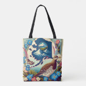 米国アラスカの州の鳥と花のデザイン トートバッグ (裏面)