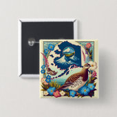 米国アラスカの州の鳥と花のデザイン 缶バッジ (正面&裏面)