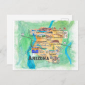 米国アリゾナ州旅行図解入りの、写真付きの地図 ポストカード (正面/裏面)