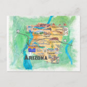 米国アリゾナ州旅行図解入りの、写真付きの地図 ポストカード (正面)