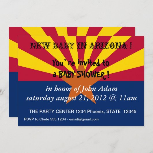 米国アリゾナ州旗を持つベビーシャワー招待状 招待状 (正面/裏面)