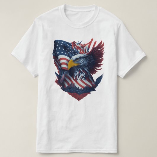 米国アートイーグル自由愛国主義赤白青 Tシャツ (デザイン正面)