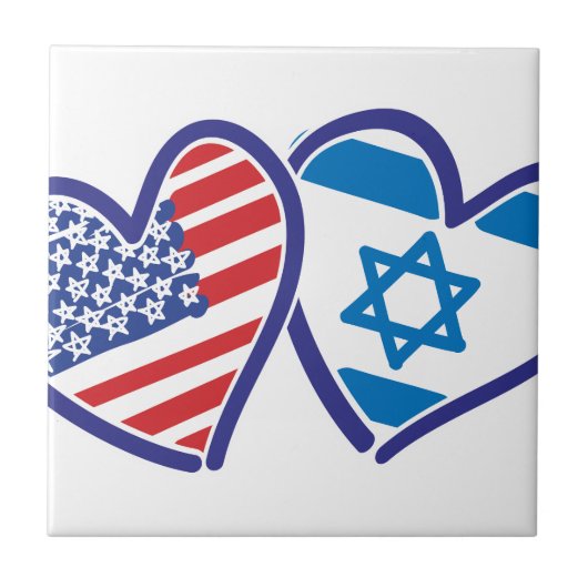 米国イスラエルハート国旗 タイル (正面)