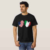 米国イタリア国旗のハートイタリアンアメリカ Tシャツ (正面フル)