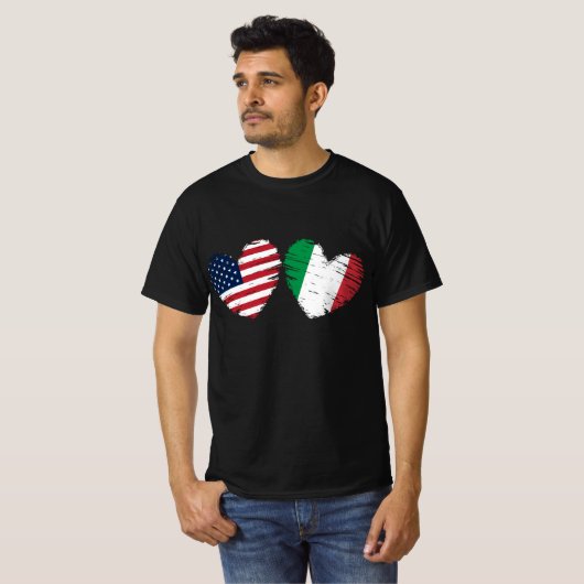 米国イタリア国旗のハートイタリアンアメリカ Tシャツ (正面フル)
