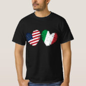 米国イタリア国旗のハートイタリアンアメリカ Tシャツ (正面)