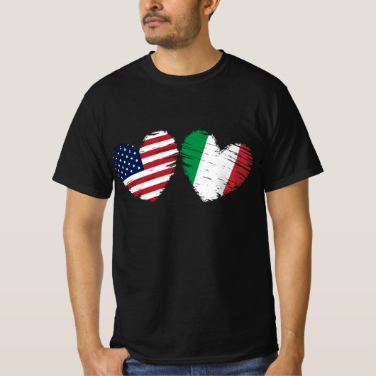 米国イタリア国旗のハートイタリアンアメリカ Tシャツ (正面)