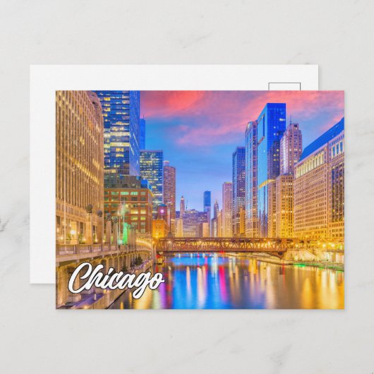 米国イリノイ州シカゴのダウンタウン ポストカード (正面/裏面)