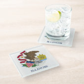 米国イリノイ州旗を持つガラスコースター ガラスコースター (アングル)