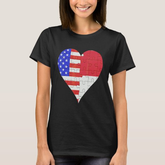 米国インドネシア国旗のハート Tシャツ (正面)