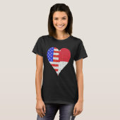 米国インドネシア国旗のハート Tシャツ (正面フル)