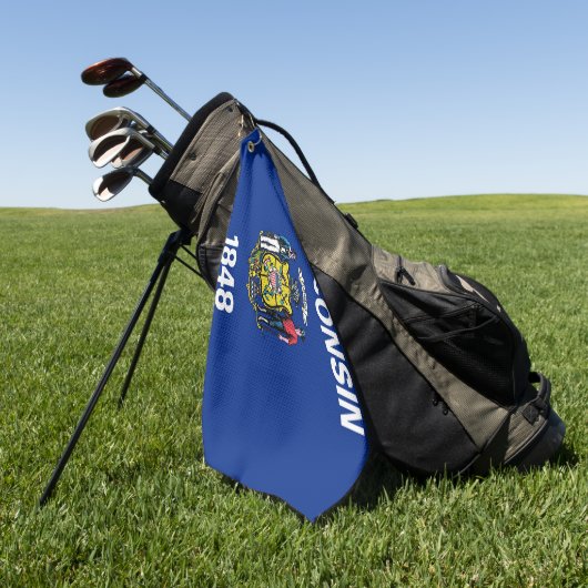 米国ウィスコンシン州の旗を持つ州付きゴルフタオル ゴルフタオル (グリーン)