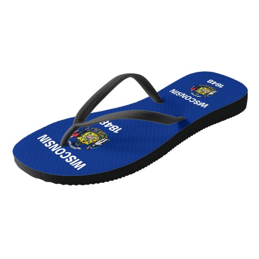 米国ウィスコンシン州旗を持つ大人のスリムストラップ ビーチサンダル (アングル)