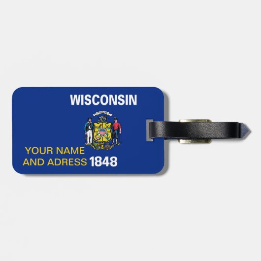 米国ウィスコンシン州旗を持つ荷札 ラゲッジタグ (裏面横)