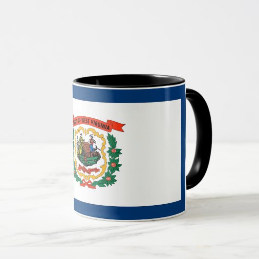 米国ウェストバージニア州旗を持つブラックコンボマグカップ マグカップ (正面右)