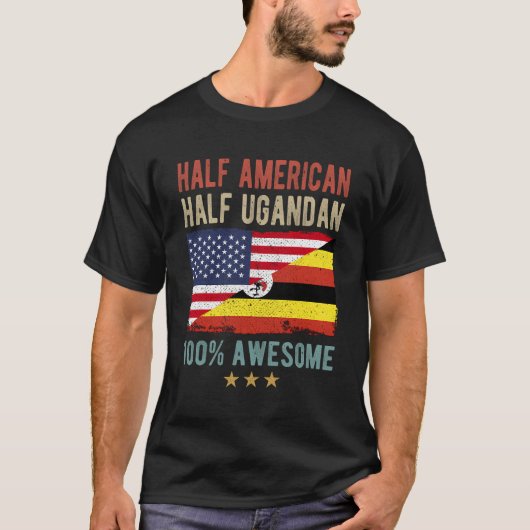 米国ウガンダ国旗Half American Half Ugandan Tシャツ (正面)