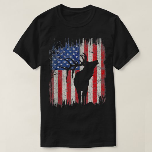 米国エルクアメリカ国旗の7月4日 Tシャツ (デザイン正面)
