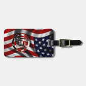 米国エレガント国旗の背景と形状モノグラム ラゲッジタグ (正面横)