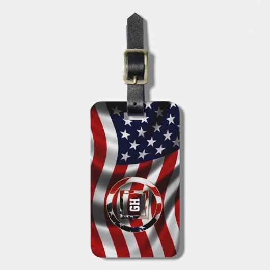 米国エレガント国旗の背景と形状モノグラム ラゲッジタグ (正面縦)