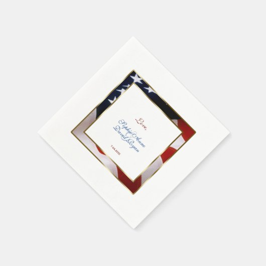 米国エレガント国旗の金ゴールドフレ結婚ーム スタンダードカクテルナプキン (角)