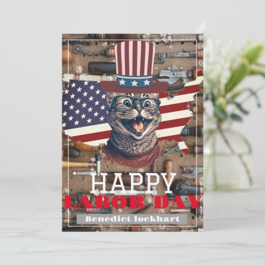 米国エレガント国旗を持つ連帯労働者の労働日 サンキューカード (スタンド正面)