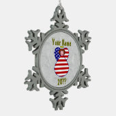 米国エンジェル国旗の赤毛 スノーフレークピューターオーナメント (左)