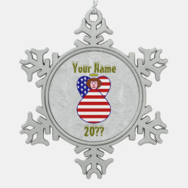 米国エンジェル国旗の赤毛 スノーフレークピューターオーナメント