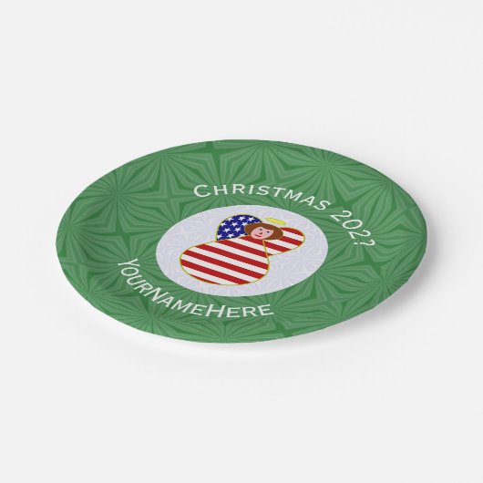 米国エンジェル赤毛クリスマス国旗パーソナライズされた ペーパープレート (アングル)
