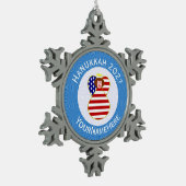 米国エンジェル赤毛ハヌカーパーソナライズされた国旗 スノーフレークピューターオーナメント (左)