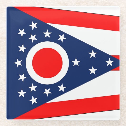 米国オハイオ州旗を持つ州コースター ガラスコースター (正面)