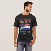米国オランダ州旗ハーフアメリカン半オランダ Tシャツ (正面フル)