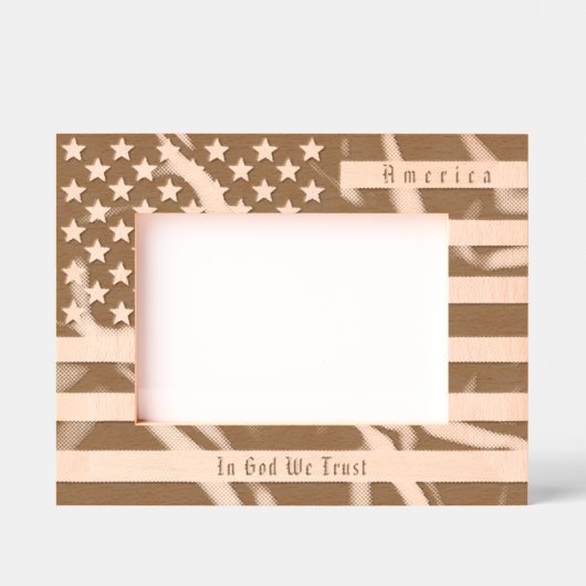 米国カスタムモットーとヴィンテージ折り畳み米国国旗 レーザー彫刻フレーム (正面)