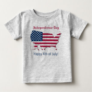 米国カスタム地図国旗の独立記念日ハッピー7月4日 ベビーTシャツ