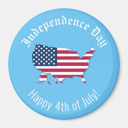 米国カスタム地図国旗の独立記念日ハッピー7月4日 マグネット (正面)