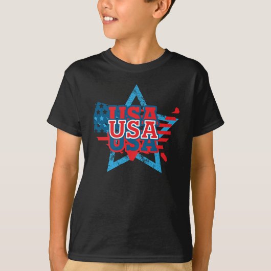 米国カッコいい国旗の色星 – LOVE USA Tシャツ (正面)