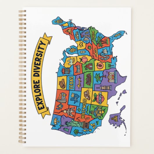 米国カラフルの旅行者の地図 – 多様性を探る プランナー手帳 (正面)
