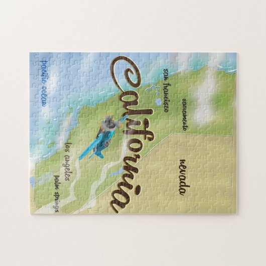 米国カリフォルニア州ヴィンテージ地図と旅行ポスター ジグソーパズル (横)