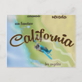 米国カリフォルニア州ヴィンテージ地図と旅行ポスター ポストカード (正面)