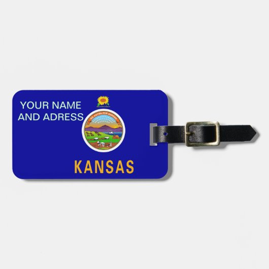 米国カンザス州旗と荷物タグ ラゲッジタグ (正面横)