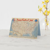 米国カードの7月4日のヴィンテージの地図 カード (黄色い花)