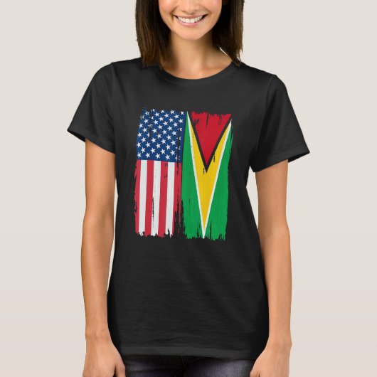 米国ガイアナ半米国旗のルーツ Tシャツ (正面)