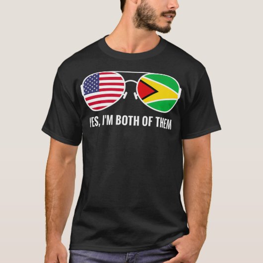 米国ガイアナ国旗のサングラスガイアナ系アメリカ人文化 Tシャツ (正面)