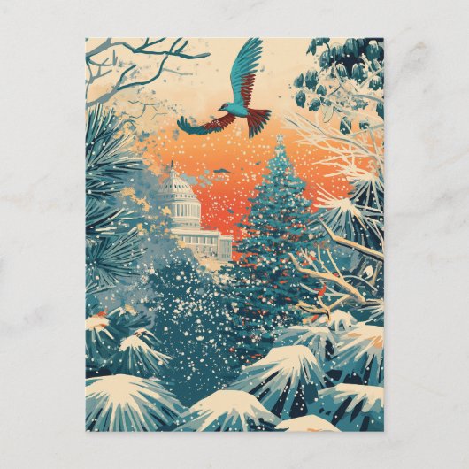 米国キャピトルヒルクリスマスツリーホリデーカード、レトロ ポストカード (正面)
