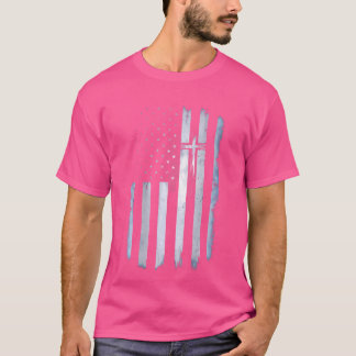 米国キリスト教愛国者を横断するキリスト教米国国旗 Tシャツ