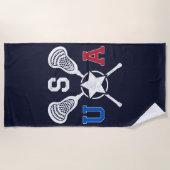 米国クロスキックのエンブレム – ラクロスUSAアメリカ国旗 ビーチタオル (正面)