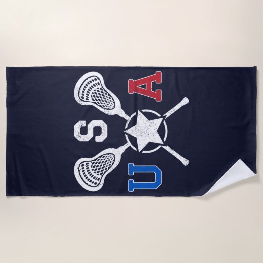 米国クロスキックのエンブレム – ラクロスUSAアメリカ国旗 ビーチタオル (正面)