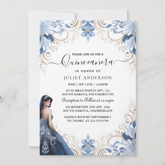 米国グラデーションアイボリーアイススカイ金ゴールドブ王室のルーキンセアニェラ 招待状 (正面)