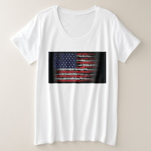 米国グランジ国旗 プラスサイズTシャツ