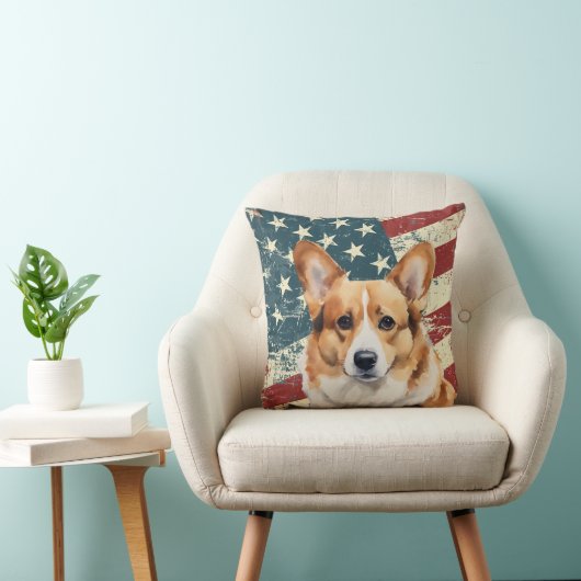 米国グランジ国旗Corgi Dog クッション (椅子)