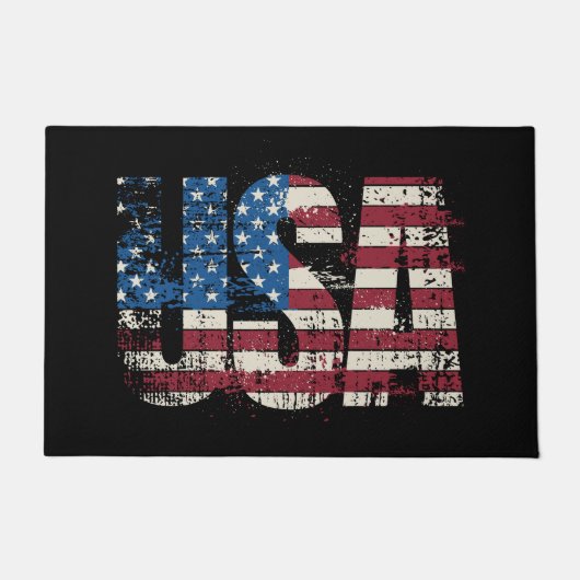 米国グランジ文字デザイン国旗 ドアマット (正面)